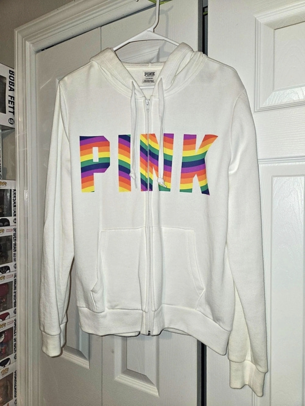 PINK Rainbow Graphic Zip Hoodie Size Large